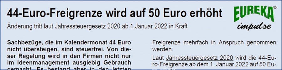44-Euro-Freigrenze wird ab 01.01.2022 auf 50 Euro erhöht